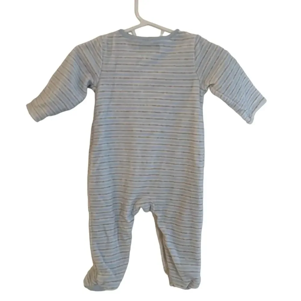 Baby Boys Girls Blue Velour Stripe Footed Pajamas‎ Romper Sleepwear 3-6month